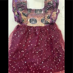 Lil girls Starbucks dress with toile skirt